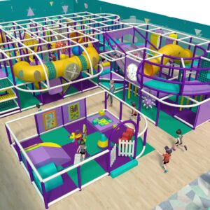 2 Level Purple & Green Custom Indoor Playscape w/ Toddler Area